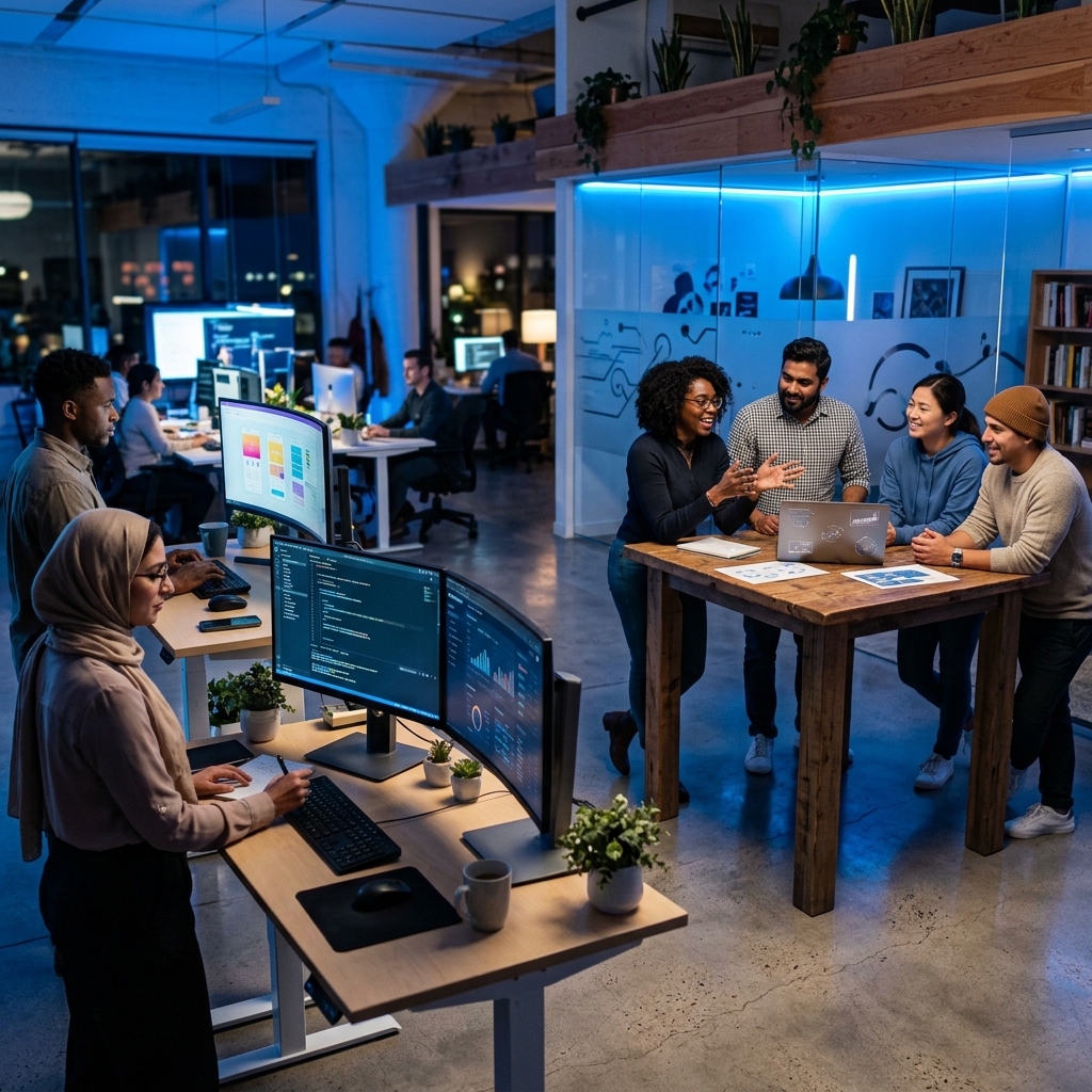 NexInsight team collaborating in a modern office